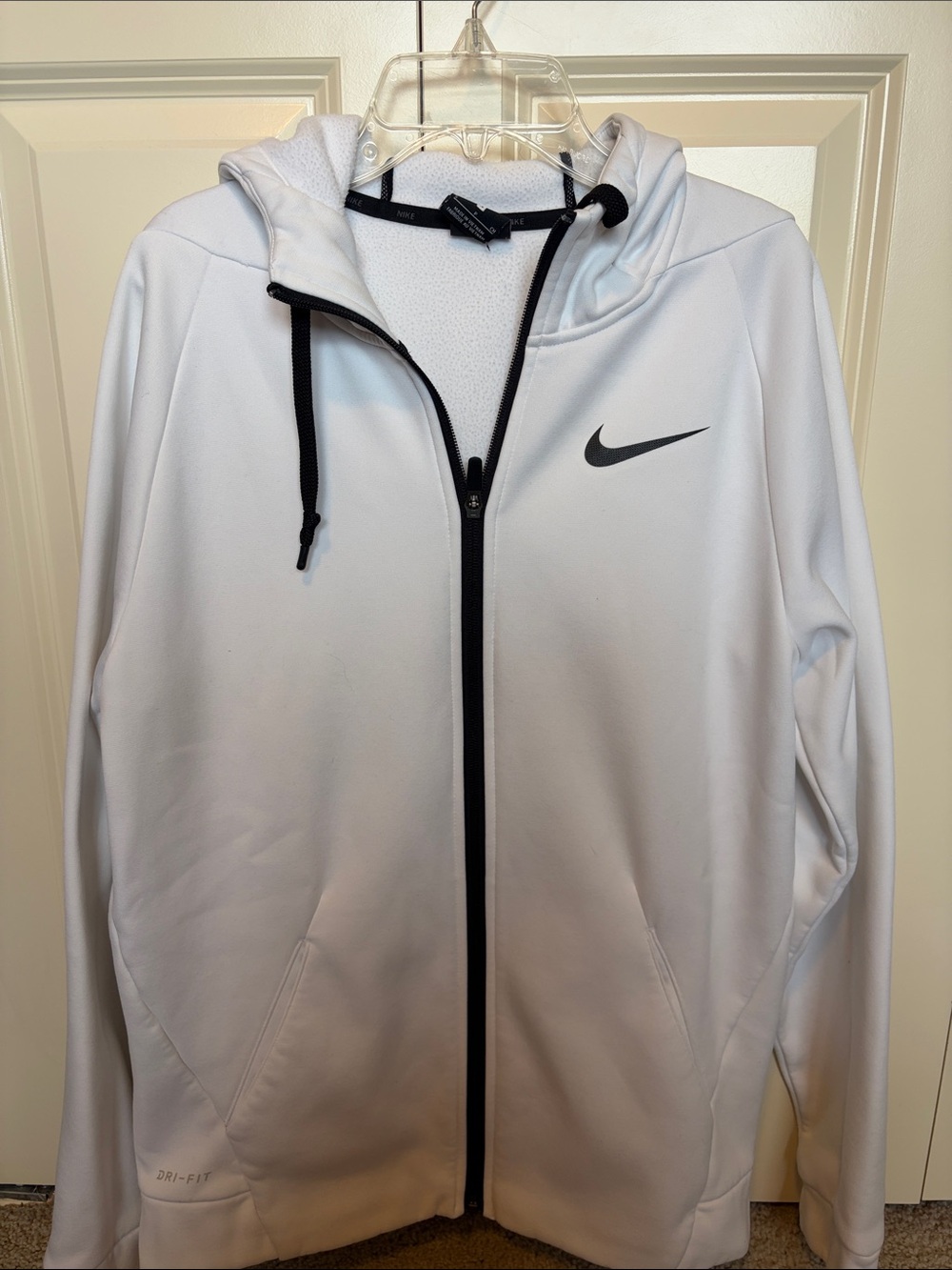 Nike Men’s White Full-Zip Performance Hoodie with Black Accents